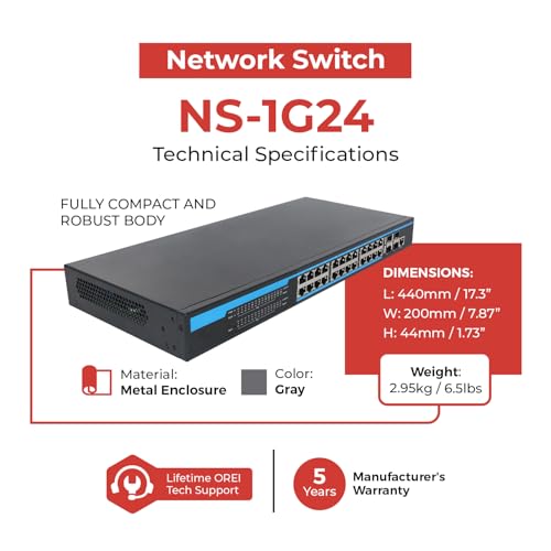 Image of ToVi 24 Port Gigabit PoE Switch with 4x10G SFP+ Uplink High Throughput 1U Rack Mount Switch with Web Based Management GUI PoE for IP Cameras Access Points and Designed for ToVi AV Products