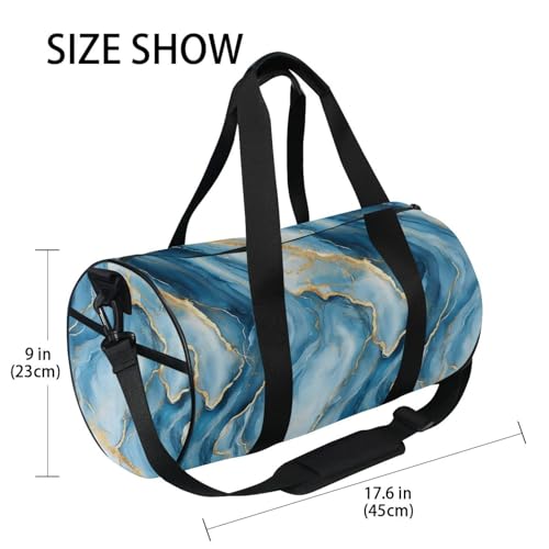 Marble Blue Sports Duffel Bag Full Print Durable Barrel Gym Bag with Large Capacity, Adjustable Strap and Side Zippered Pocket for Fitness Sports Training and Travel4