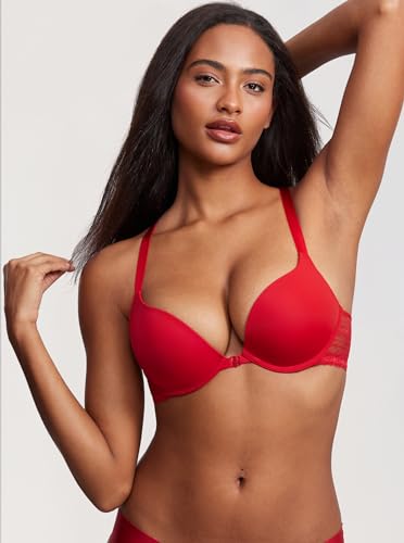 Image of DOBREVA Women's Push Up Bra Front Closure Racerback | Lace Back, Padded, Plunge, Tshirt, Cleavage, Sexy, Date, Soft, Everyday, Supportive