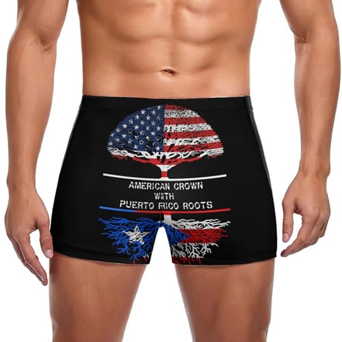 Melbrakin Bañador para Hombre con Corona Americana y raíces portorriqueñas. Bañador Deportivo para Hombre. Bóxer novedoso.