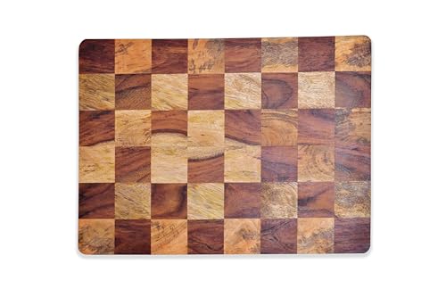Image of Acacia & Mango Wood End Grain Chopping Board 40x30x2.5 cm | Butcher Block | Reversible Cutting & Serving Platter | Chess Board Design