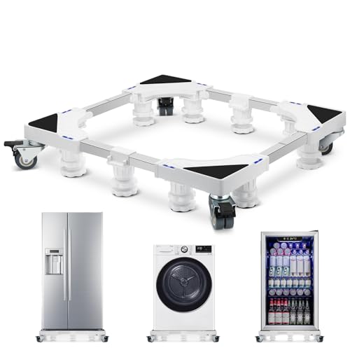 Humagineer Soporte Mejorado para Lavadora y Secadora Ajustable de 61-78cm, Capacidad de 300kg, Base Estable con 10 Pies y 4 Ruedas para Secadora, Muebles, Lavadoras más Grandes, Frigoríficos, Blanco
