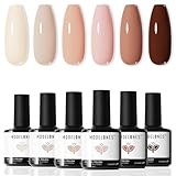 modelones Nude Gel Nail Polish Set -6 Colors Neutral Milky White Pink Brown Gel Polish Kit Skin Tones Soak Off Nail Kit Manicure DIY at Home Nail Art Salon Gift