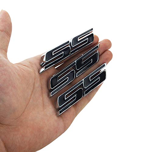 Image of Grill Side Fender Trunk Super Sport Emblem Badge Decal Letter 3D Logo Compatible with 2010 to 2025 Slant SS (Set of 3) (Silver Black)