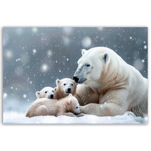 Hexoa Tableau Famille Ours Polaires enneigée - Made in France - 60x40
