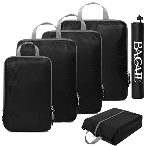 BAGAIL 6 Set Ultralight Compression Packing Cubes Packing Organizer with Shoe Bag for Travel Accessories Luggage suitcase backpack(30D,Black)
