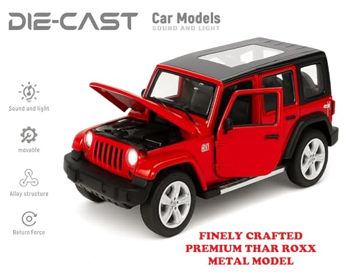 Image of 1:24 Thar Roxx Red Die-Cast Model Toy Car - Premium Alloy Off-Road SUV with Pull-Back Action, Openable Doors & Detailed Interior