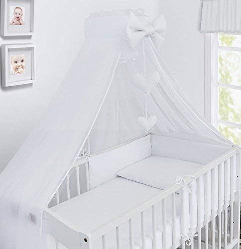 Luxury 10Pcs Baby Bedding Set COT Pillow Duvet Cover Bumper Canopy to Fit Cot Size 120x60cm 100% Cotton (White)