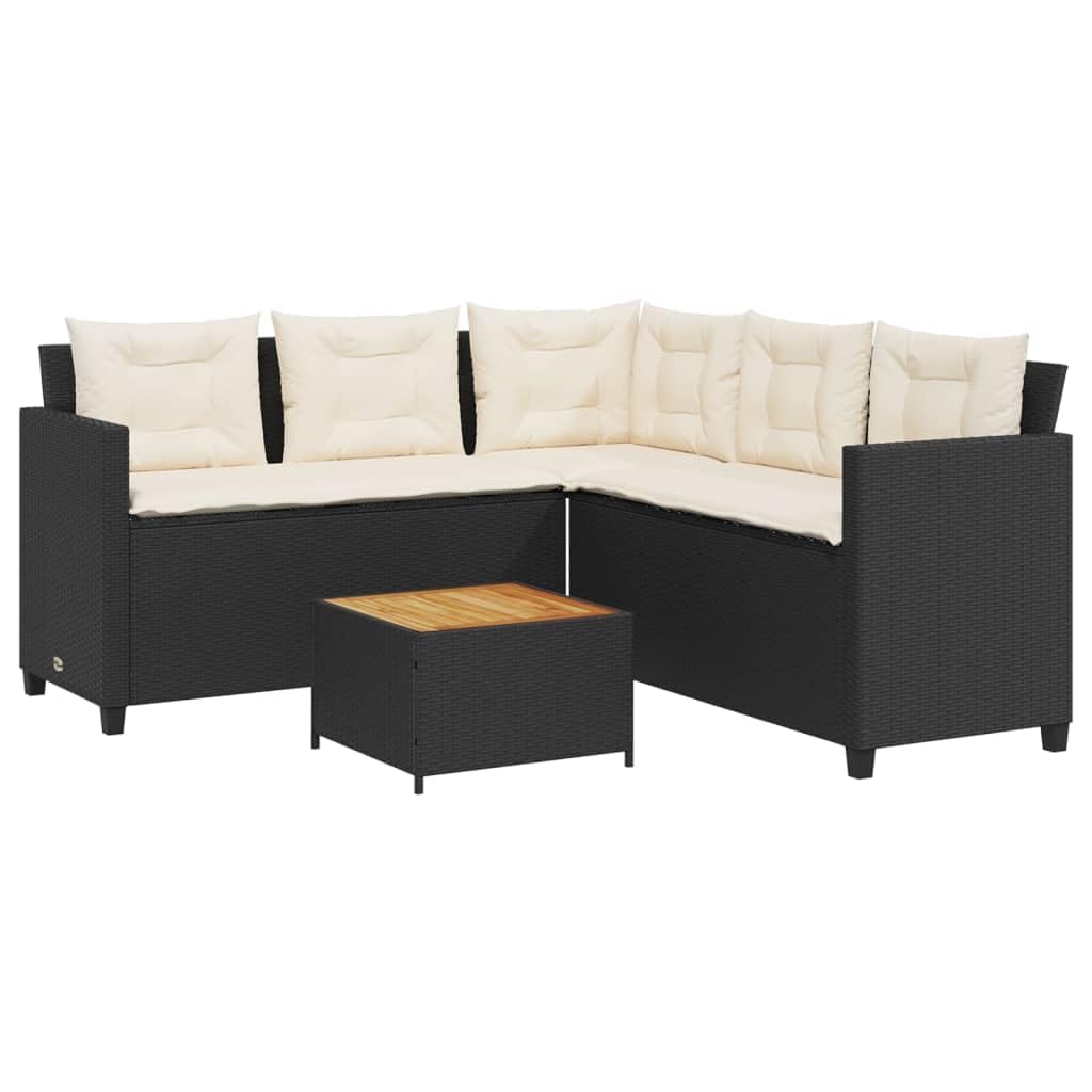 IKAYAA Conjunto Jardín de Ratán, Sofá Esquinero Jardin, Sofa Exterior, Conjunto de Sofá de Poliratán, Sofá Jardin con Cojín de Asiento y Respaldo Negro