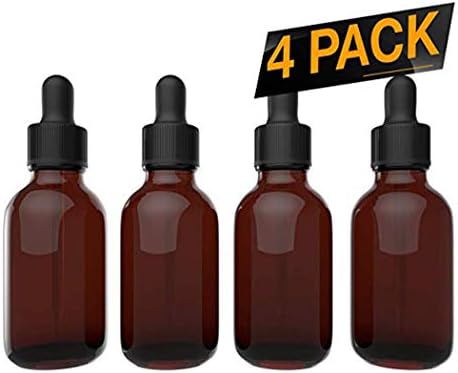 Nylea 4 Pack Essential Oil Roller Bottles - Round Boston Empty Refillable Amber Bottle with Glass Dropper - (2 oz) 60ml