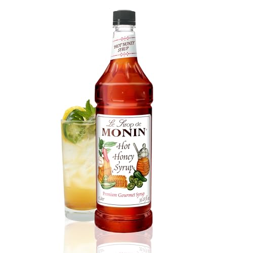 Monin - Hot Honey Syrup, Robust Sweet &amp; Spicy Flavors, Great for Lemonades, Teas, Cocktails, Culinary Recipes, &amp; More, No Artificial Sweeteners, Gluten-Free, Non-GMO, Clean Label (1 Liter)