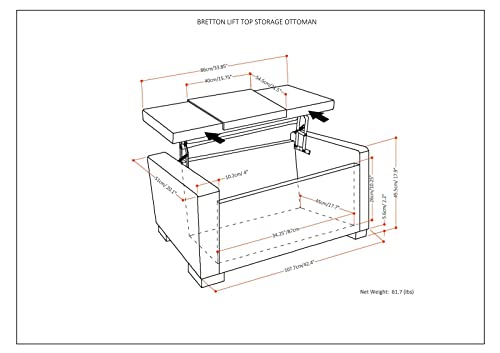 Simplihome Bretton 42 Inch Wide Rectangle Lift Top Lift Top Storage Ottoman In Deep Umber Brown Fabric With Large Storage Space For The Living Room, Entryway, Bedroom, Transitional #TOP6