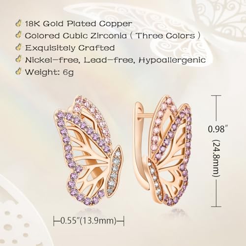 Richapex 18K Gold Earrings for Women Trendy, Butterfly Earring for Women Gold Hoop Earring, Gold Butterfly Earrings Hypoallergenic Stud3