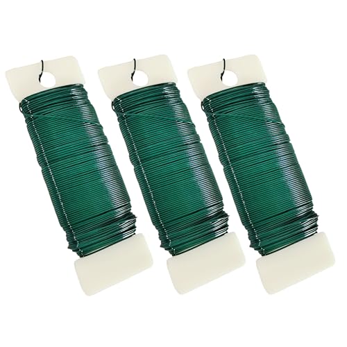 ROERLIEN 22 Gauge Green Floral Wire 3 Pack 114 Yards Flexible Paddle Wire for Christmas Wreath Tree Crafts Garland and Floral Arrangements (3 Green 114 Yards)