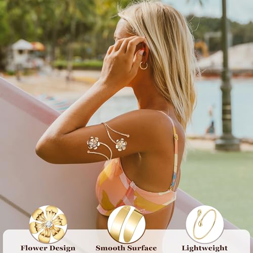 REVOLIA 3Pcs Arm Cuff Bracelet Gold Upper Arm Band Cuff for Women Adjustable Arm Cuff Bangle Bracelet Minimalist Coil Flower Armlet Armband Jewelry Set4