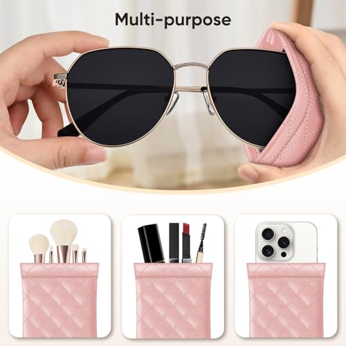 Image of FINTIE Soft Eyeglasses Case with Cleaning Cloth, Portable Squeeze Top Vegan Leather Glasses Pouch, Sunglasses Eyewear Bag