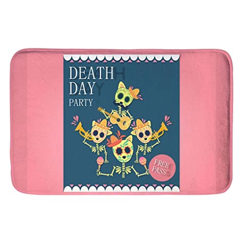 Image of Halloween Printed Doormat Decor Front Door Carpet Area Rug Pink Skull Head