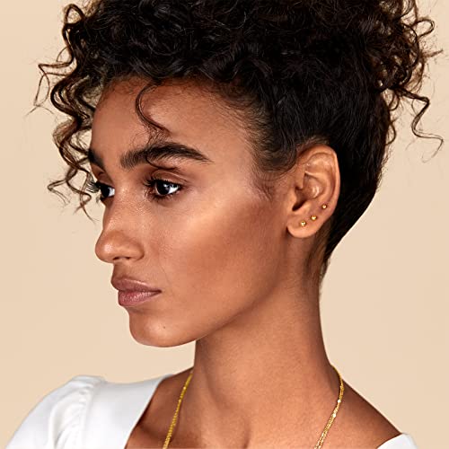 Image of PAVOI 14K Gold Plated Solid 925 Sterling Silver Posts Dainty Ball Stud Flatback Earrings for Women - Cartilage Helix Piercing Jewelry - Small Screwbacks Stud Earrings for Women