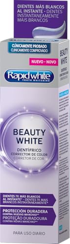 Rapid White, Beauty White Pasta de Dientes Blanqueadora con Pigmentos Morados, Corrección Inmediata Hasta 7 Tonos Más Blancos, Previene la Formación de Sarro y Placa, Uso Diario, Sin Peróxido, 75 ml