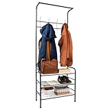 Mind Reader Coat and Shoe Rack, Hall Tree, Freestanding , Coat Tree, Hat, Jacket, Purse, Metal, 24'L x 12.5'W x 65'H, Black