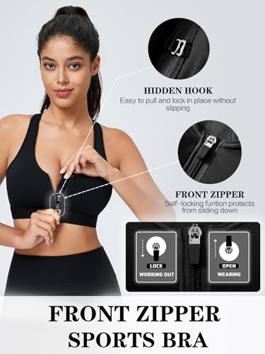 Zip Front Closure High Impact Sports Bra for Women Post Surgery Racerback Sports Bra High Support Workout Running Bras4