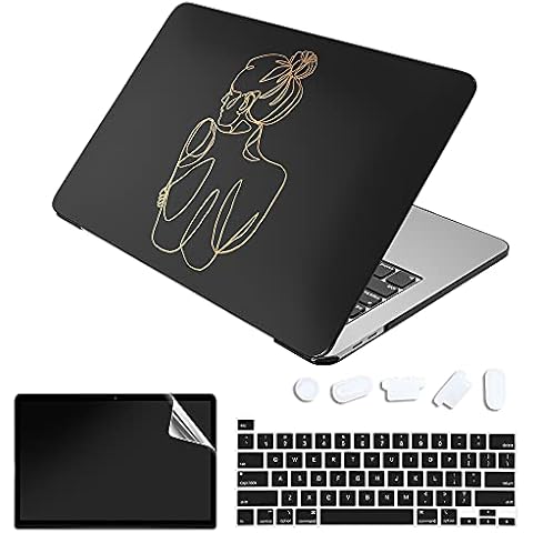 AiGoZhe MacBook Air 13 Inch Case 2020 2019 2018 Release A1932 A2179 A2337 M1 with Retina Fits Touch ID, Bronzing Printed Black Hard Shell & Screen Protector & Keyboard Skin Cover, Golden Sexy Beauty Cover