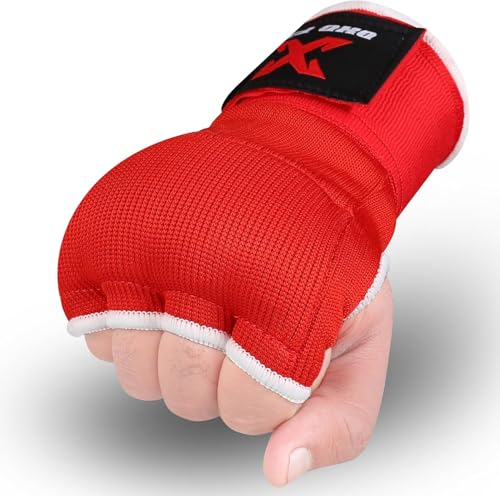 DXD FIT Sottoguanti Gel Fasce Boxe Interni Bende, 75cm Elastico Lunghe Polsiere, Pugno Imbottita Protezione Bendaggi Guanti, Allenamento Kickboxing Arti Marziali Punzonatura (Rosso, M)