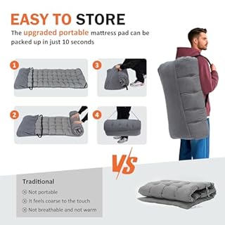 ATORPOK SHOP Camp Beds for Adults with Cushion, Portable Tent Comfortable Travel Camping Cot for Sleeping, cot with Carry Bag Supports 450 lbs (Gray)