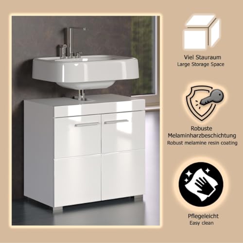 trendteam smart living - Amanda - Waschbeckenunterschrank - Weiß/Weiß Hochglanz - 1 Einlegeboden - (BxHxT) 60 x 56 x 34 cm - Kratzfest