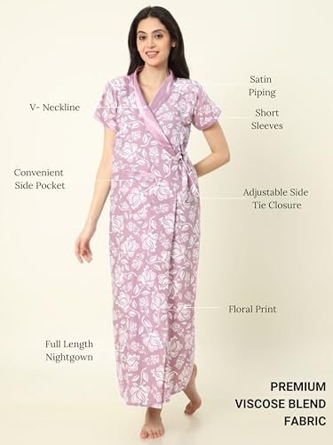 Image of 9shines Label Stylish Cotton Nighty Robe for Women | Front Open Floral Housecoat | Wrap Nighty with Pocket | Adjustable Waist Tie | Plus Size housecoat (HC-2026)