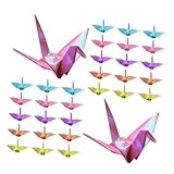 MUCKLILY 50個 折り鶴 折り紙の鶴の吊り下げ装飾 折り紙の装飾 の鶴の紙吹雪 キット 鶴パーティーの記念品 鶴のブライダルシャワーの の鶴の席札 論文