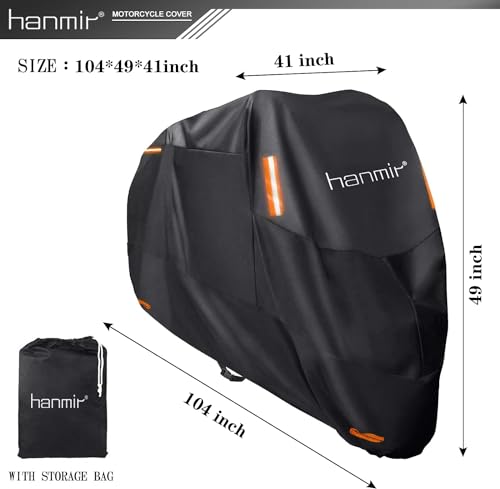 Motorcycle Cover,Motorbike Cover All Season Universal Weather Waterproof Outdoor UV Protection with 4 Reflective Strips & Storage Bag,XXXL Motorcycles Vehicle Cover