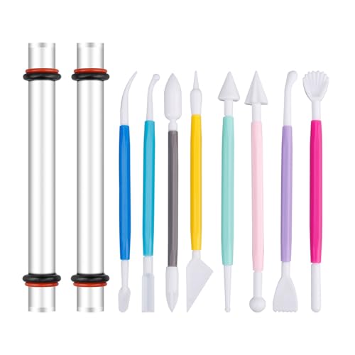 18pcs Polymer Clay Tools Kit, Acrylic Roller with Thickness Rings and Various Styles Double-Head Clay Sculpting Tools, Pottery Clay Modeling Tools Set Modelling Tools for Clay Art DIY Craft Projects