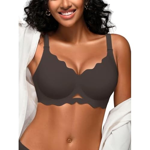 Jelly Bras for Women with Support - S-3XL Wireless Seamless T-Shirt Bra No Underwire Full Coverage Comfort Bralette Light Black Small