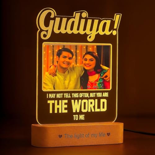 Image of ZOCI VOCI Rakshabandhan Gift for Sister, Cousin Or Sibling Acrylic Personalized Engraved Led Photo Lamp - | Unique Rakhi Gift for Brother (Gudiya, Lamp Only), Transparent