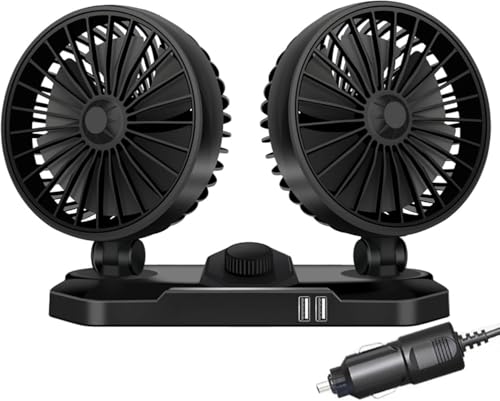 Shengruili Auto Ventilator,12V Doppelkopf Ventilator Auto,360 ° Drehbarer Doppelköpfiger Ventilator,Auto Kfz Lüfter,Autolüfter,Auto Ventilator für Rücksitz,RV, LKWs, SUV