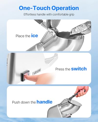 Image of VEVOR Ice Crusher Machine, 143lbs Per Hour Electric 2 Blades Snow Cone Maker, Stainless Steel Shaved Ice Machine with Bowl and Cover, 300W 2000RPM Ice-Shaver for Home and Commercial Use, Silver