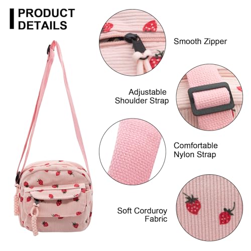 Long Keeper Corduroy Crossbody Bag for Women Cute Purse Strawberry Shoulder Bag Messenger Phone Cross body Bag Handbags Purse4