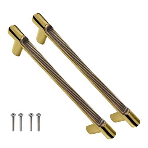 Image of VOLO Wardrobe Cabinet Handle - Sleek Pull Handle for Drawers, Wardrobes, Sliding Doors, and Cabinets in Kitchen, Bedroom, and Office (R-224) (2, Antique Gold, 160MM (8 Inch))