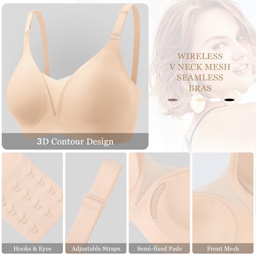 Image of Ganado Seamless Wireless Bras for Women No Underwire Bras Supportive Bralette Padded Comfort T Shirt Bra