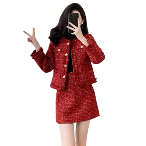 Ensemble tweed coréen femme avec pompons et veste chic