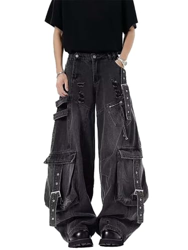 Baggy Cargo Jeans for Men Y2K Low Rise Vintage Distressed Grunge