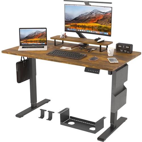 全体 1インチ 厚 スタンディングデスク サイド収納バッグ ケーブル管理トレイ モニタースタンドライザー 電動高さ調節可能な昇降テーブル 人間工学に基づいたオフィスコンピュータデスク 47.2x23.6インチ