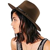 DRESHOW Women Classic Felt Fedora Wide Brim Floppy with Belt Buckle Panama Hat
