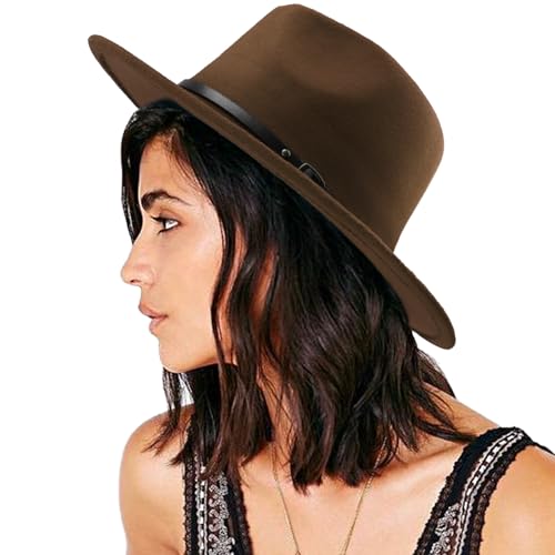 DRESHOW Women Classic Felt Fedora Wide Brim Floppy with Belt Buckle Panama Hat