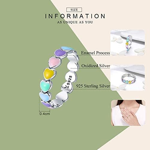 925 Sterling Silver Rainbow Heart Rings for Women Teen Girls Hypoallergenic Dainty Colorful Heart Finger Rings Promise Ring for Her Birthday Valentine's Day Christmas Gifts - Image 7