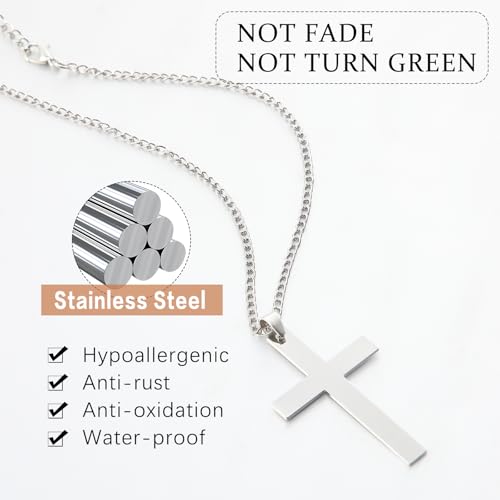 12 Pieces Stainless Steel Cross Necklace Bulk for Men Cross Chain Necklace Silver Pendant Necklace Christian Gift Jewelry Gifts for Men2