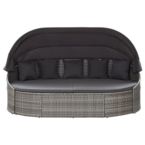 Eleganz Cama de salón exterior con techo gris – ratán de polietileno y poliéster cama de jardín, resistente a la intemperie y resistente para terraza o jardín