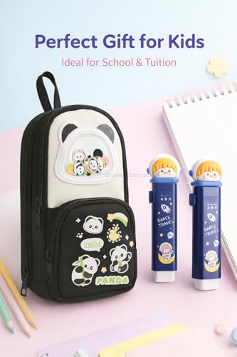 Image of Kawaii Pencil Pouch for Kids with Cute Character Erasers | Double Zipper, Water-Resistant School Pouch | Lightweight Stationery Case for Boys & Girls