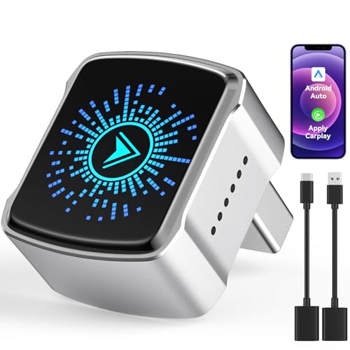 Wireless CarPlay Adapter UK for iPhone iOS & Android Auto, Plug & Play Car Dongle with USB-A & USB-C Cables, Compatible with Factory Wired CarPlay Cars (2016+), Fast Auto Connect Low Latency (Silver)